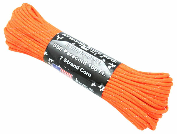 リフレクティブ 反射 (ネオン オレンジ) アトウッド ロープ 550 パラシュートコード パラコード 30M 耐加重250Kg キャンプなどに ATWOOD ROPE MFG 7Strand【1コまでメール便/2コまで小型/4コまで大型宅配配送可】 (サバゲー)(4)