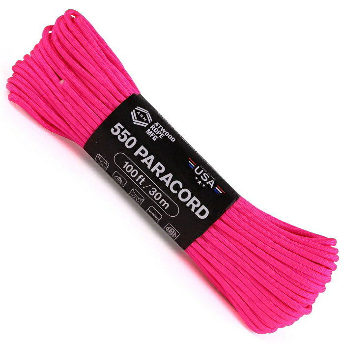 アトウッド ロープ ホットピンク 7Strand 550 パラシュートコード パラコード 30M ATWOOD ROPE MFG 耐加重250Kg 【1コまでメール便/2コまで小型/4コまで大型宅配配送可】