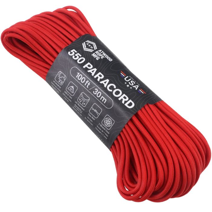 アトウッド ロープ/レッド 7Strand 550 パラシュートコード/パラコード 30M ATWOOD ROPE MFG 耐加重250Kg キャンプなどに【1コまでメール便/2コまで小型/4コまで大型宅配配送可】