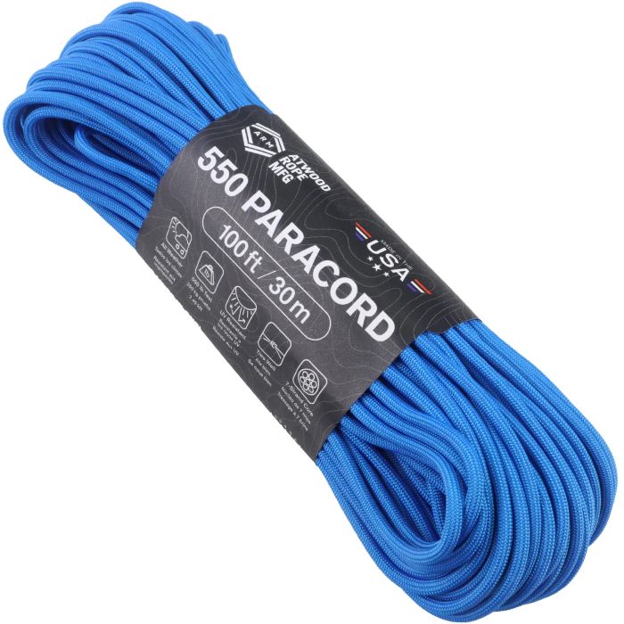 アトウッド ロープ (ブルー) 7Strand 550 パラシュートコード/パラコード 30M ATWOOD ROPE MFG 耐加重250Kg キャンプなどに【1コまでメール便/4コまでレターパック便配送可】