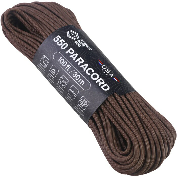 アトウッド ロープ ブラウン 7Strand 550 パラシュートコード/パラコード 30M 耐加重250Kg キャンプなどに ATWOOD ROPE MFG【1コまでメール便/4コまでレターパック便配送可】