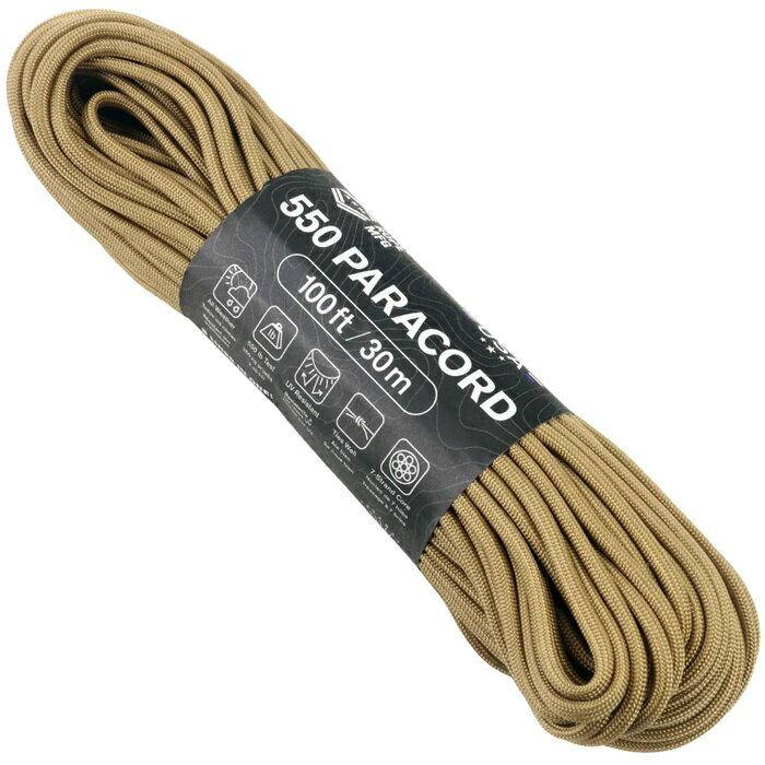 アトウッド ロープ タン (TAN) 7Strand 550 パラシュートコード パラコード 30M ATWOOD ROPE MFG 耐加重250Kg 