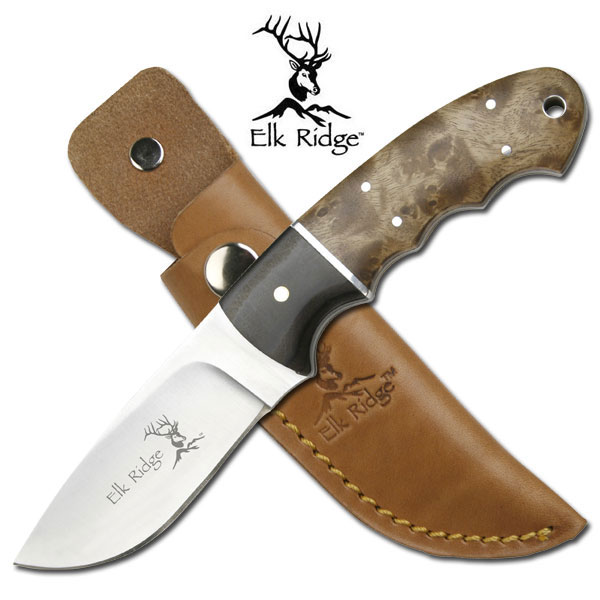 ●● エルクリッジ ER128 ハンター スキナー ナイフ 440ステンレス鋼/バールウッド ハンドル Elk Ridge Fixed Knife