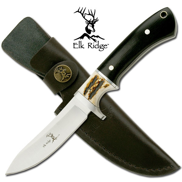 ●● エルクリッジ ER087 ハンター ナイフ ジグボーン 440ステンレス鋼/パッカーウッド ハンドル Elk Ridge Fixed Knife