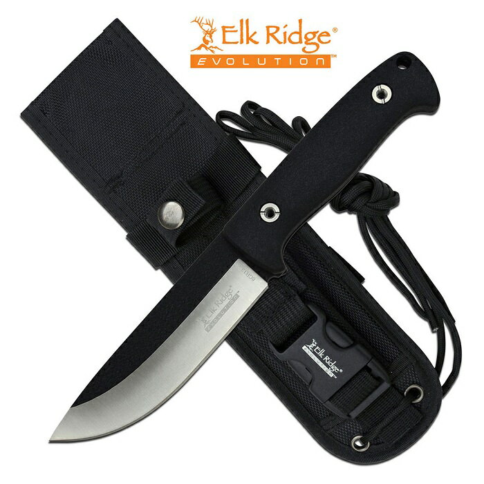 エルクリッジ ER-FIX001BK エヴォリューション ストレートバック 8CR13ステンレス鋼/ナイロンファイバーハンドル シース ナイフ Elk Ridge EVOLUTION Fixed Knife