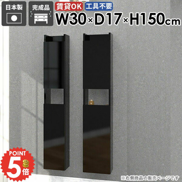 ウォールシェルフ 本棚 隠す収納 賃貸 すきま収納 スリム 壁につける棚 おしゃれ 木製 壁掛け棚 キッチン 吊り戸棚 壁に付けられる家具 傷つけない棚 壁面収納 石膏ボード 賃貸取り付け 奥行15cm トイレ棚 ウォールキャビネット 扉付き 【MiraiスキマDX/3017150/Black】 ☆(3.0)