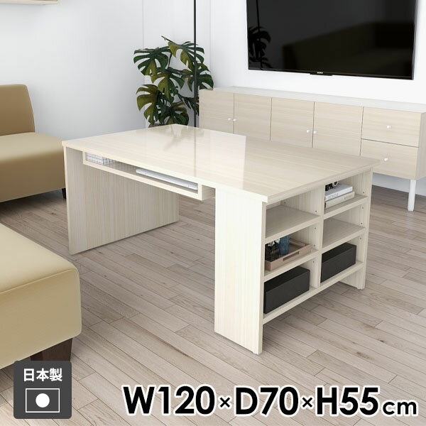 ソファテーブル センターテーブル ローテーブル 机 収納付き リビングテーブル 棚付き 幅120cm おしゃれ 一人暮らし カフェテーブル 低め オープンラック 本棚 作業台 食事 ソファーテーブル コーヒーテーブル ローデスク 【Hammer3/ラック/幅120cm奥行70cm高さ55cm/WW】 ●
