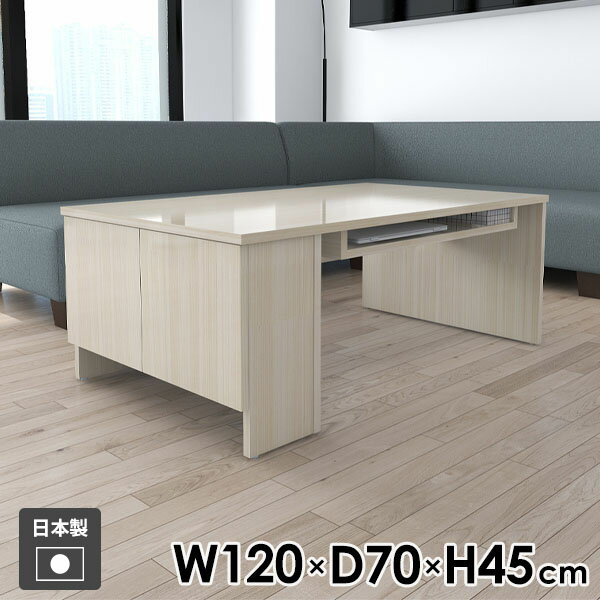 ソファーテーブル 収納付き リビングテーブル カフェテーブル ローテーブル 大きめ センターテーブル ローデスク 座卓 コーヒーテーブル 幅120cm 棚付き パソコンデスク 四角 本棚 収納棚 ロータイプ 作業台 座デスク 【Hammer3/キャビ両扉/幅120cm奥行70cm高さ45cm/WW】 ●