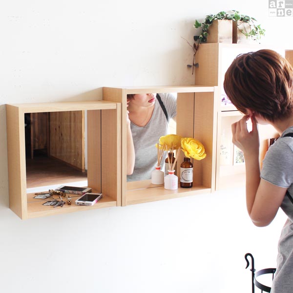 ウォールシェルフ ウォールラック 壁掛け 2点 シェルフ 棚 収納 飾り棚 壁 小さい ミラー ラック diy 賃貸 小 取り付け ディスプレイラック ホワイト 鏡 おしゃれ ミニ 白 ボックス 壁付け リビング収納 薄型 ディスプレイ 木製 壁掛け鏡 壁掛けラック 正方形 幅40 WB7-G-2個