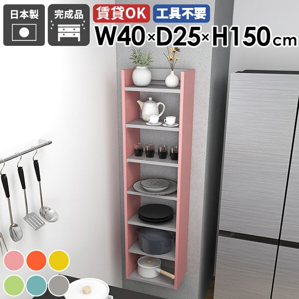 スリムウォールラック 壁掛けシェルフ ディスプレイラック すきま収納 収納棚 日本製 完成品 北欧 モダン カフェ オフィス キッチン リビング ダイニング 飾り棚 玄関 おしゃれ 省スペース オープンラック 幅40cm 奥行き25cm 【Miraiウォールラックスキマ 4025150 aino】 ☆(3.0)