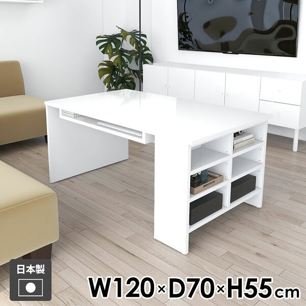 センターテーブル 棚付き ソファテーブル ラック 机 おしゃれ 一人暮らし 低め ローラック 収納テーブル オープンラック ソファーテーブル カフェテーブル コーヒーテーブル 北欧 ローデスク リビングテーブル 高級感 日本製 【Hammer3 幅120cm 奥行70cm 高さ55cm nail 】 ●