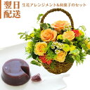 敬老の日 誕生日 花 フラワーアレンジメント 生花 和菓子 美味しい 北海道産の十勝小豆 水ようかん ギフトセット 手付きカゴ 黄 金 寿 送料無料 御祝 お礼 送別 展示会 楽屋花 元気 爽やか 指定日 お届け 最強配送 宅配
