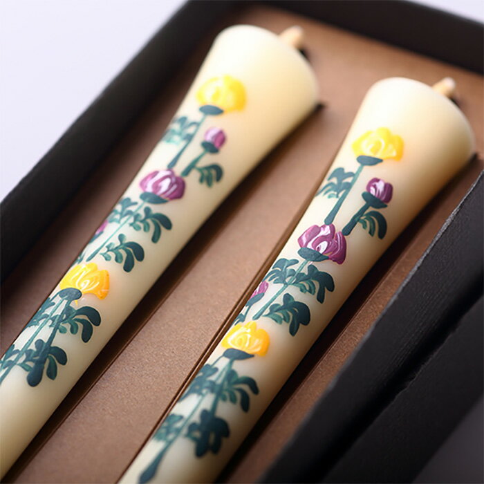 四季の花ろうそく 10cm 2本入【菊】 ／ 全19種 キク 手描き 越後 新潟県 蝋燭 和柄 絵ろうそく 小池ろうそく店 メール便