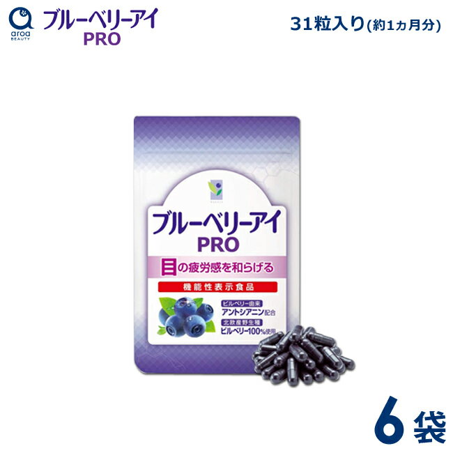 わかさ生活 ブルーベリーアイPRO 6袋セット（1袋31粒入り） 約6ヵ月分 ブルーベリーサプリメント ビルベリー ルテイン アントシアニン サプリ 機能性表示食品
