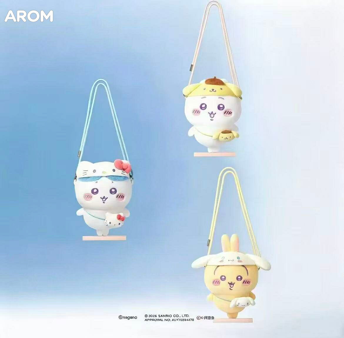 치치카와 산리오 캐릭터 태그 콜라보 봉제 장난감 숄더백 3종 MINISO LAND 봉제 장난감 Chiikawa 산리오 characters 콜라보 토끼 ×시나모롤 치이카와 ×폼폼푸린 하치와레×헬로키티
