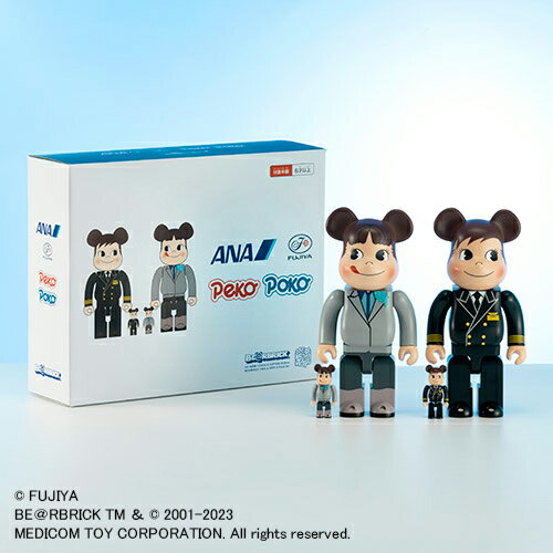 ＜ANAオリジナル＞ BE@RBRICK for ANA CAPTAIN ポコちゃん & CA10代目 ペコちゃん 【100％ & 400％ 4体セット】