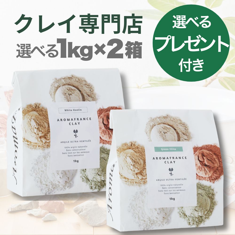 アロマフランス クレイ 1kg 2個セット 種類選べるグリーンイライト ホワイトカオリナイト イエローイライト レッドイライト グリーンモンモリオナイト高純度クレイ クレイパック 泥パック フットバス 入浴剤天然クレイ まとめ買い プレゼント付