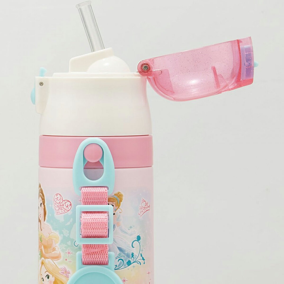 子供用2WAYステンレスボトルコップ&ストロー水筒SKCP3スケーター女の子ショルダーベルト付きプーさんハローキティ