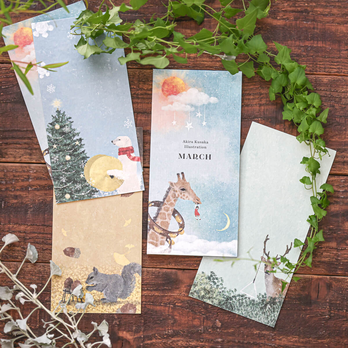 クリスマスカード 日下明 一筆箋 MARCH【cozyca products】秋 冬 どんぐり 縦書き 美濃和紙 メッセージカード 動物 音楽 かわいい イラスト 女性 メール便 表現社