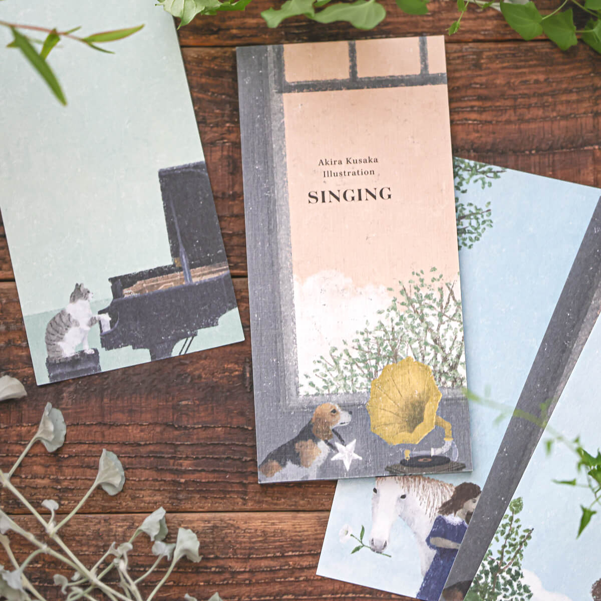日下明 一筆箋 SINGING【cozyca products】縦書き 美濃和紙 メッセージカード 動物 音楽 かわいい イラスト 女性 メール便 表現社