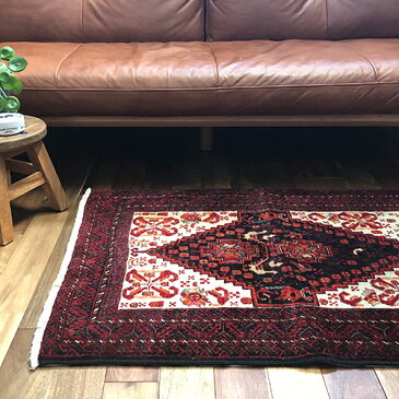 アンティーク オールド絨毯(a) W98cm×H73cm ラグ イラン バルーチ族 直輸入 本物 ペルシャ絨毯 メダリオン 孔雀 赤 エンジ アイボリー じゅうたん マット 玄関マット 寝室 リビング 手織り 極上 ウール インテリア 北欧 ナチュラル 送料無料
