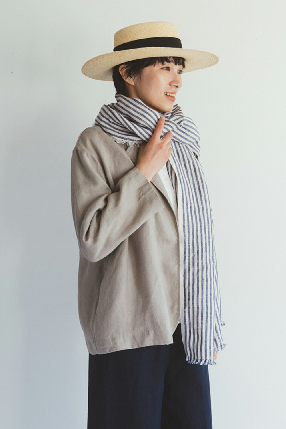 fog linen work スカーフ トゥズ フリンジスカーフ ジャスパー フォグリネンワーク リネン ストール 麻 大判 紫外線対策 冷房対策 ストライプ ブルー マルチクロス ファッション 小物 母の日 プレゼント ポイント・クーポン対象外