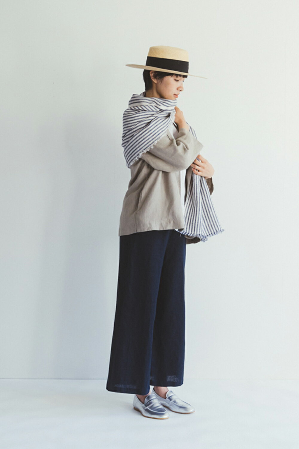 fog linen work スカーフ トゥズ フリンジスカーフ ジャスパー フォグリネンワーク リネン ストール 麻 大判 紫外線対策 冷房対策 ストライプ ブルー マルチクロス ファッション 小物 母の日 プレゼント ポイント・クーポン対象外