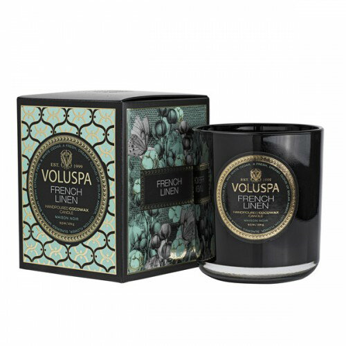 ボルスパ キャンドル Voluspa ボルスパ メゾンブラン クラシックキャンドル フレンチリネン MAISON NOIR CLASSIC CANDLE FRENCH LINEN 正規品 ◆ろうそく/蝋燭/グラスキャンドル/トラベル/アウトドア/ルーム/1/f ゆらぎ/フレグランス/芳香/アロマ/プレゼント/癒し/リラックス/gift