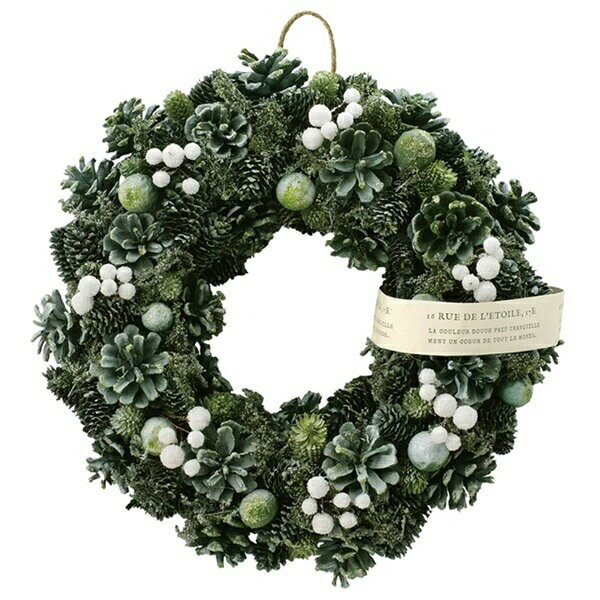 リース クリスマス 冬リース 造花リース ドライフラワー花輪 ナチュラルリース 34cm 冬色カラー 造花 玄関オブジェ ウォールディスプレイ ウォールデコレーションアートウォール 壁飾り 壁掛け おしゃれクリスマスリース グリーンアイス Lのサムネイル