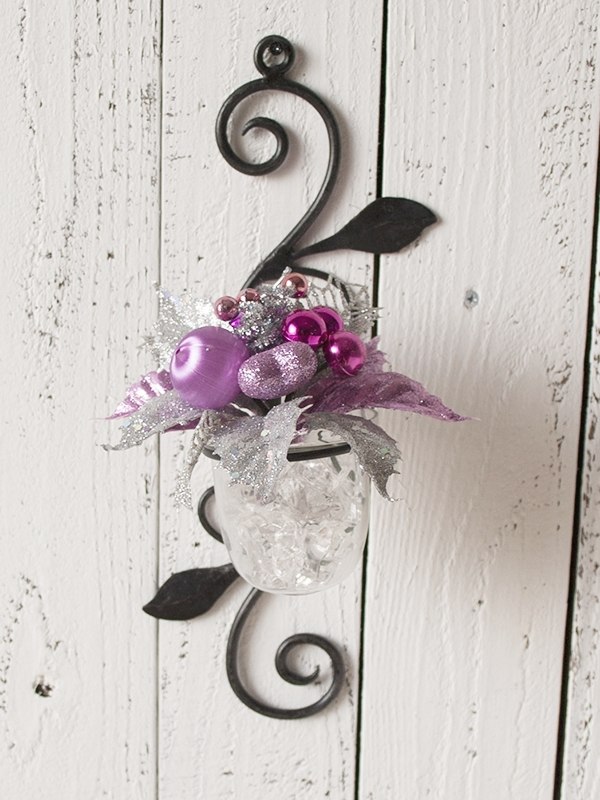 アイアン 壁掛け 壁飾り 花瓶 花びん 花ビン 花器ガラスベースガラスカップ アートフラワーアイアンウォールデコ フラワースタンドフラワーポット キャンドルホルダー壁掛けミニフラワーベース 1グラス クリスマスセット A(氷のイミテーション付き)