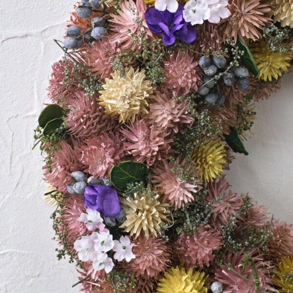 リース 造花リース ウェルカムリース ドライフラワー花輪 ナチュラルリース 30cm ...
