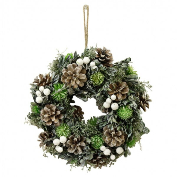 リース 造花リース ウェルカムリース ドライフラワー花輪 ナチュラルリース 25cm クリスマス 造花 玄関オブジェ ウォールディスプレイ ウォールデコレーションオールシーズン 壁飾り 壁掛け おしゃれクリスマスリース グリーン&ホワイトのサムネイル