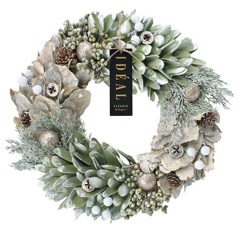 リース クリスマス シャンパン ゴールド 冬リース 造花リース花輪 ナチュラルリース 冬リース 造花 玄関 35cmオブジェ ウォールディスプレイ 壁飾り 壁掛けアートウォール ウォールデコレーション おしゃれクリスマスリース グリーンスパイラル L