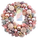 リース クリスマス ピンク 冬リース 造花リース花輪 ナチュラルリース 冬リース 造花 玄関 33cmオブジェ ウォールディスプレイ 壁飾り 壁掛けアートウォール ウォールデコレーション おしゃれクリスマスリース マカロンピンク L