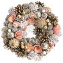 リース クリスマス ピンク ゴールド 冬リース 造花リース花輪 ナチュラルリース 冬リース 造花 玄関 24cmオブジェ ウォールディスプレイ 壁飾り 壁掛けアートウォール ウォールデコレーション おしゃれクリスマスリース スノーピンクゴールド L