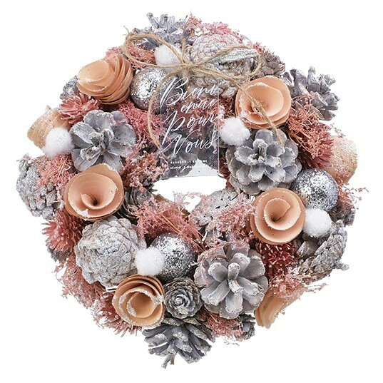 リース クリスマス 冬リース 造花リース ドライフラワー花輪 ナチュラルリース 17.5cm 冬色カラー 造花 玄関オブジェ ウォールディスプレイ ウォールデコレーションアートウォール 壁飾り 壁掛け おしゃれクリスマスリース ピンクラグジュアリー Sのサムネイル