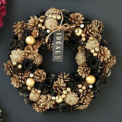 リース クリスマス シャンパン ゴールド ブラック 冬リース 造花リース 花輪 ナチ...