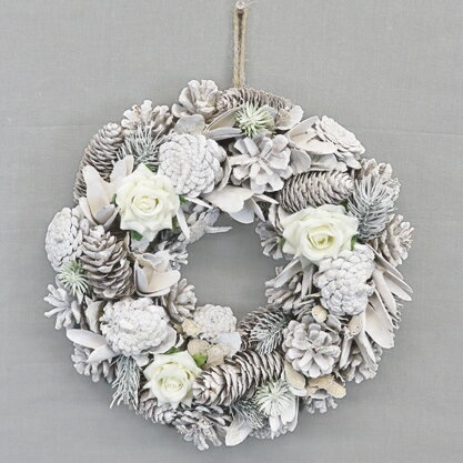 リース クリスマス 冬リース 造花リース ドライフラワー花輪 ナチュラルリース 30cm 冬色カラー 造花 玄関オブジェ ウォールディスプレイ ウォールデコレーションアートウォール 壁飾り 壁掛け おしゃれ 白クリスマスリース スノーホワイトのサムネイル