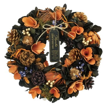 リース ハロウィン 秋リース 造花リース ドライフラワー花輪 ナチュラルリース 35cm 秋色カラー 造花 玄関オブジェ ウォールディスプレイ ウォールデコレーションアートウォール 壁飾り 壁掛け おしゃれハロウィンリース オータムオレンジL