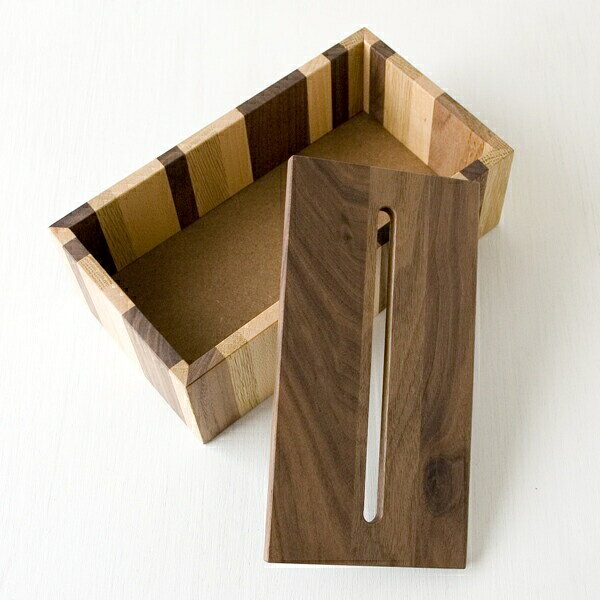 木製 ティッシュケース ティッシュボックスペーパーホルダー ウォルナット 茶系ウォールナット オシャレ おしゃれ お洒落落とし蓋式Latree/ラトレ ナチュラルウッド ティッシュケース ストライプ [2]