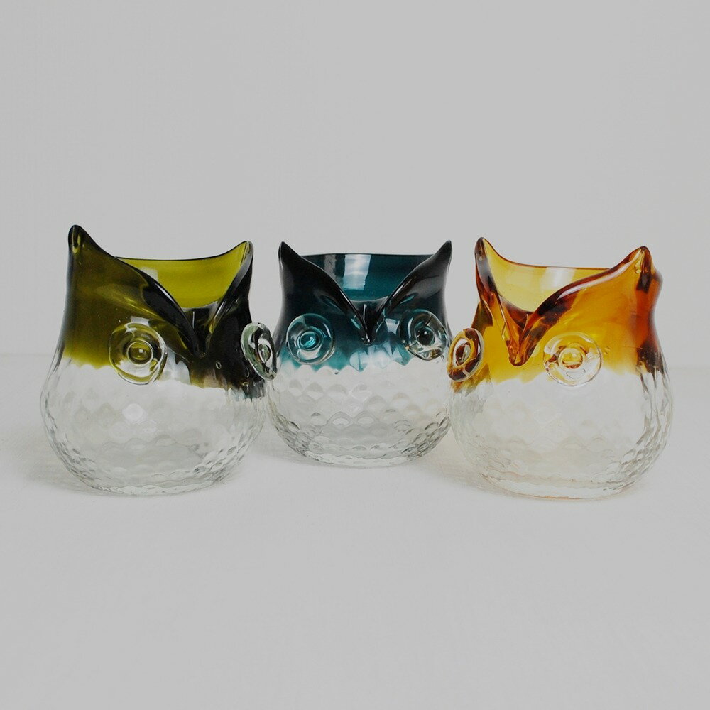 Rakuten - 花瓶 花びん 花ビン 花器 ガラスベース ガラスフラワーポット 梟 ふくろう ブルー アンバーインテリア雑貨 オブジェ おしゃれ お洒落ガラスフラワーベース フクロウ