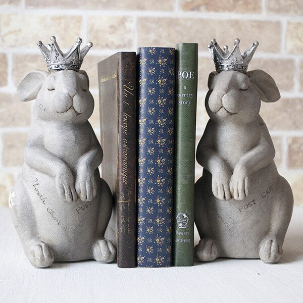 ブックエンド クラウンうさぎ(SET)本立て ブックスタンド ブックストッパー CDスタンド仕切り ラビット ウサギ 兔 兎 インテリア雑貨アンティーク風 レト...