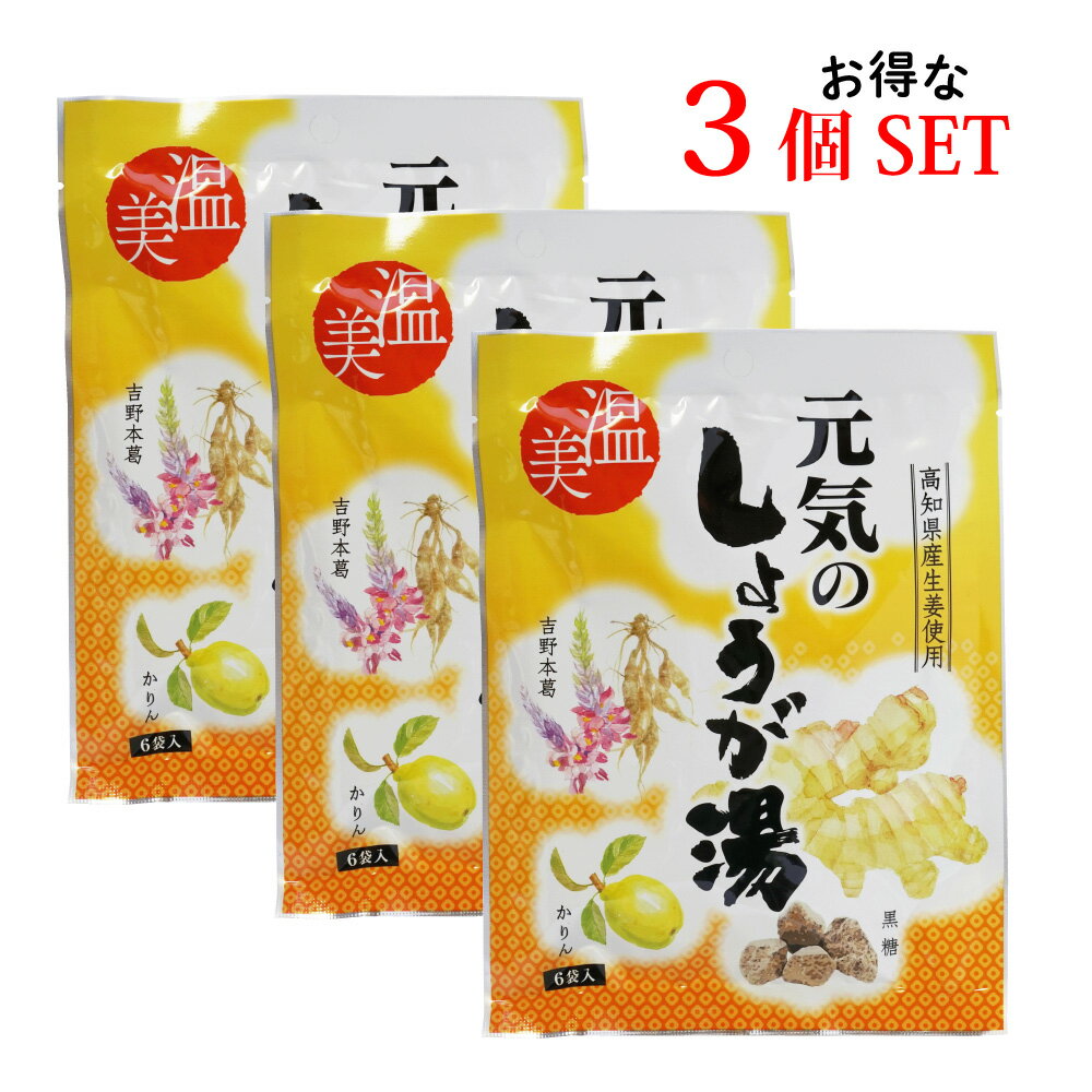 元気のしょうが湯 【15g 6袋×3】生姜スープ しょうがスープ ジンジャースープ 粉末清涼飲料 高知県産生姜 吉野本葛 かりん 黒糖 冷え性 風邪 ご自宅用 お手軽 簡単 時短 母の日 父の日 ホワイトデイ プレゼント