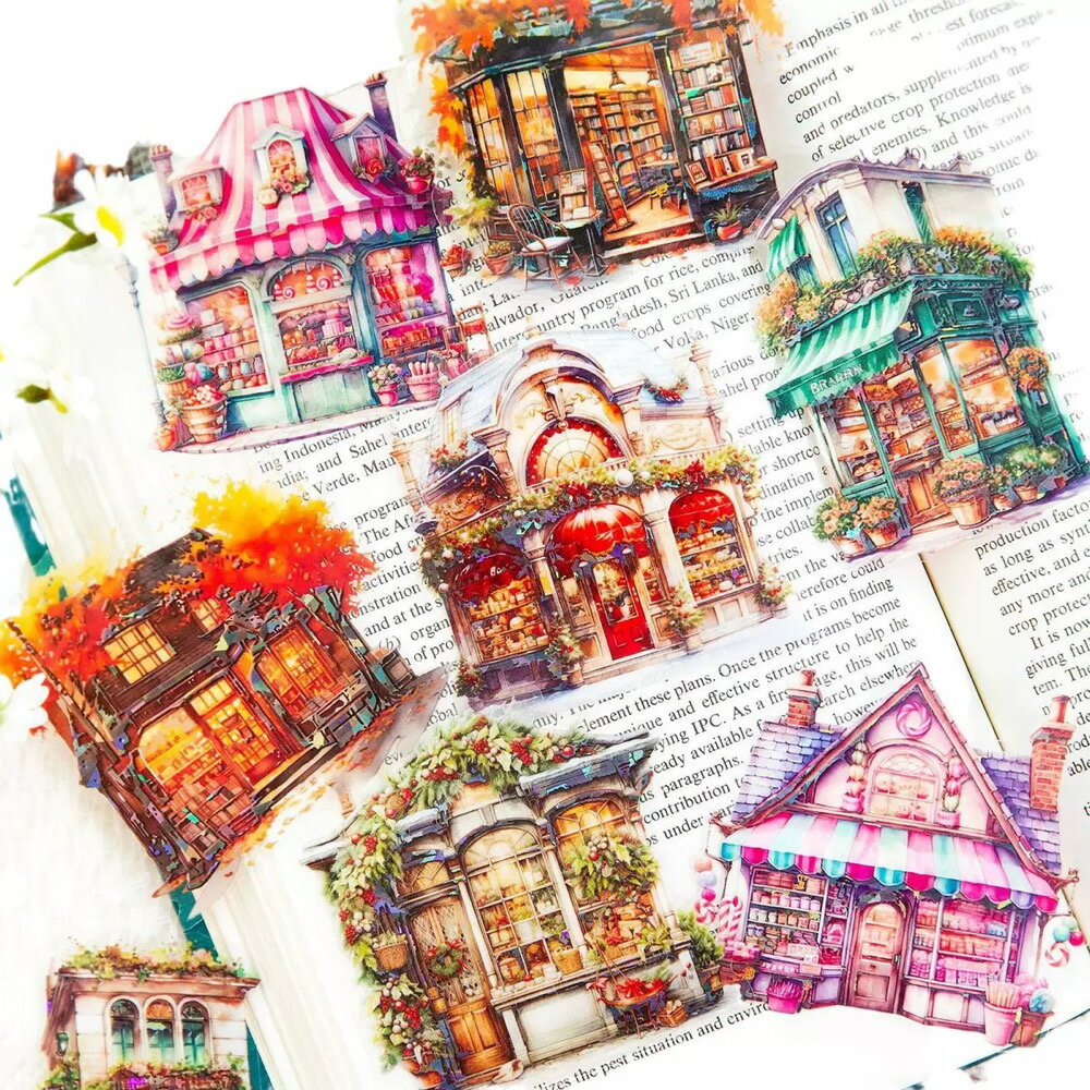 季節のおうちシール【10枚入り／10種類×各1枚】シール帳 PETシール メモ帳 カード コラージュ素材 ゴシック ロリータ 幻想 蝶 鳥 花 葉 草 ローズ 楽器 植物 お城 ハウス 家 おうち お店 フラワー メルヘン レトロ アンティーク 推し活