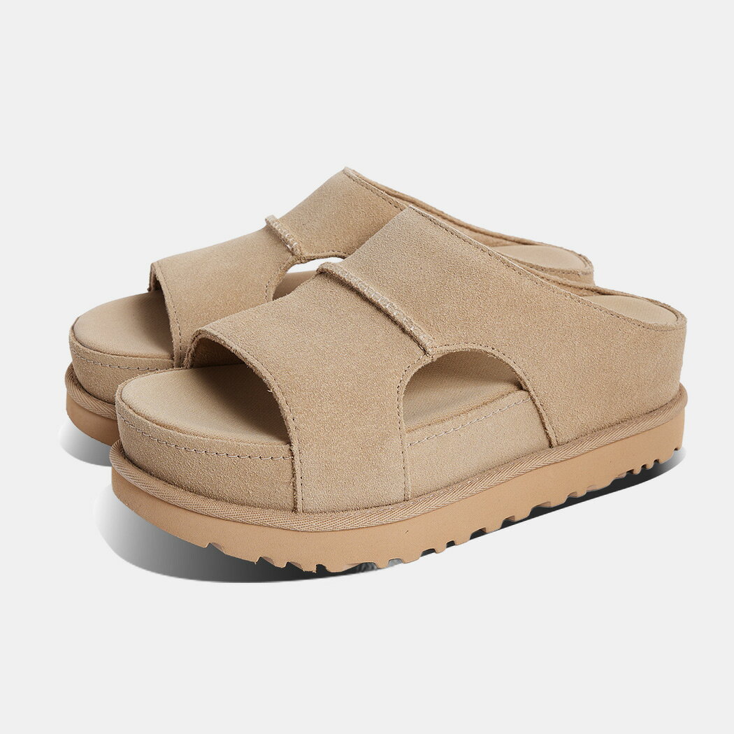 樂天商城 - UGG アグ ゴールデンスター ハイ カットアウト スライド サンダル GOLDENSTAR HI CUTOUT SLIDE SAND ( サンド ベージュ スエード 厚底 レディース 1175132 )