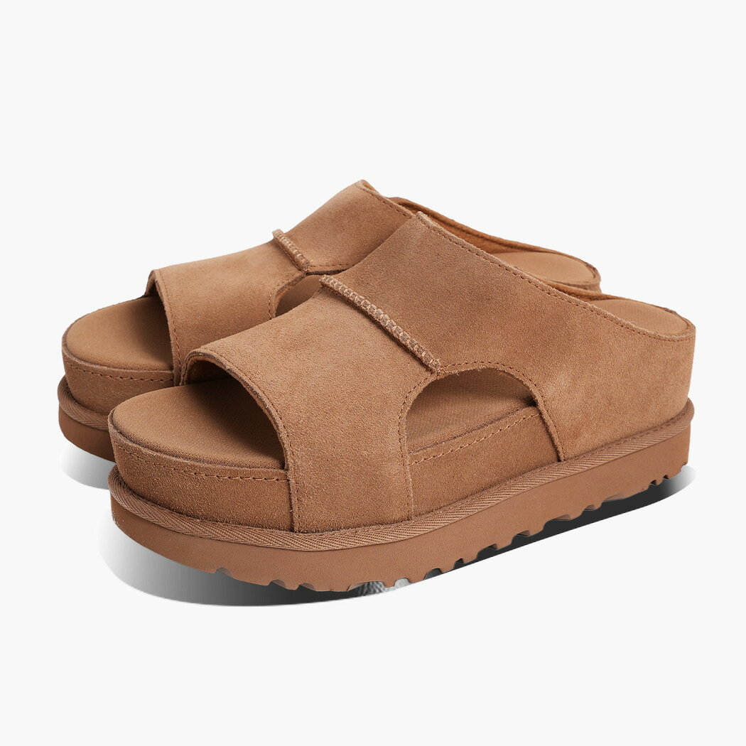 樂天商城 - UGG アグ ゴールデンスター ハイ カットアウト スライド サンダル GOLDENSTAR HI CUTOUT SLIDE CHESTNUT ( チェスナッツ スエード 厚底 ベージュ レディース 1175132 )