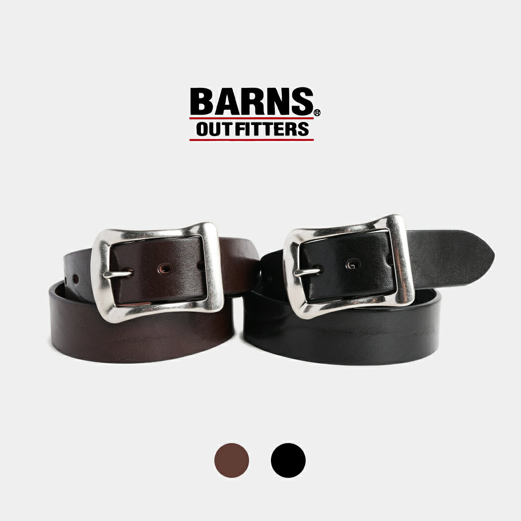 Rakuten - [クーポン＆P2倍！]バーンズ 栃木レザー バックル レザー ベルト BARNS OUTFITTERS STANDARD BIG Buckle Leather Belt SILVER BUCKLE ( 本革 アメカジ シルバーバックル 黒 茶色 メンズ LE-4168-0 )