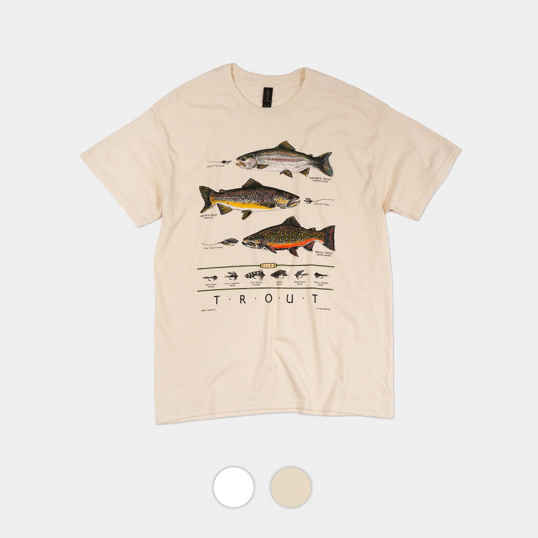 リバティ グラフィックス Tシャツ トップス 386 LIBERTY GRAPHICS Trout & Flies Adult Natural T-shirt NATURAL WHITE ( 魚 白 プリント デザイン アート 半袖 メンズ レディース )
