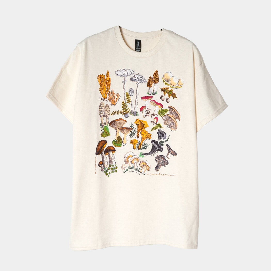 Rakuten - リバティ グラフィックス Tシャツ トップス Y8U LIBERTY GRAPHICS MUSHROOMS T-shirt NATURAL ( 鳥 白 プリント カットソー 半袖 メンズ レディース )