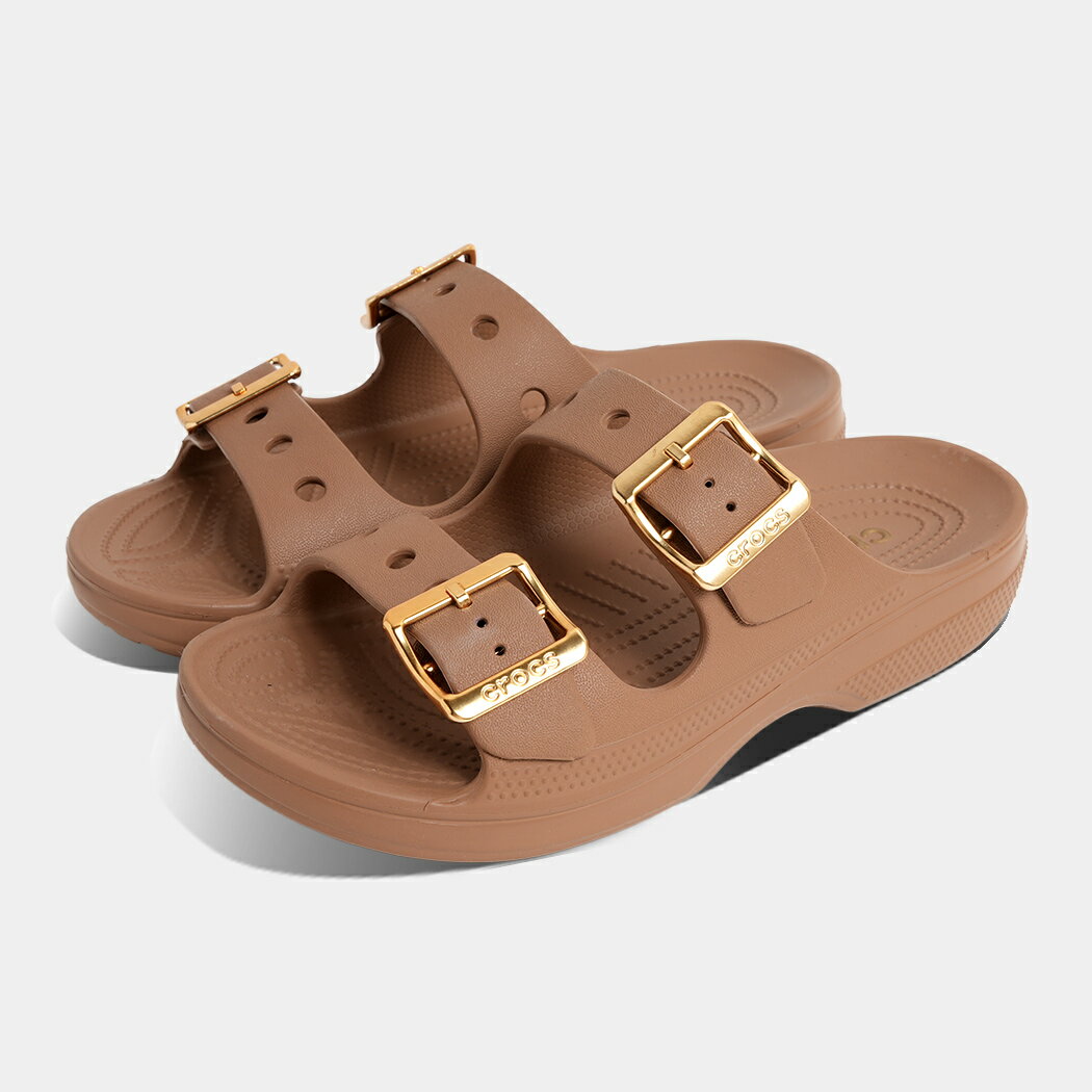crocs SATURDAY METALLIC BUCKLE SANDAL W SEPIA クロックス 厚底 サタデー メタリック バックル サンダル ( ベージュ 茶色 レディース SLIDE スライド ウィメンズ 213316-2EY )